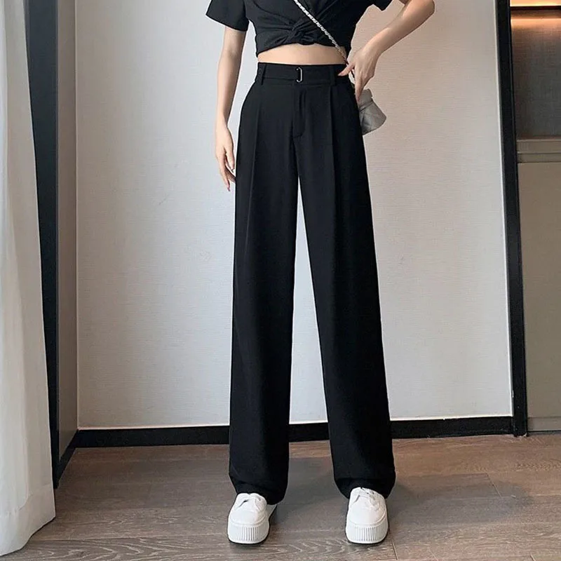 Spring Summer High-Wiasted Suit Pants Women Solid Color Casual Loose Wide Leg Trousers Ladies Korean Chic Office Straight Pants - Image 2