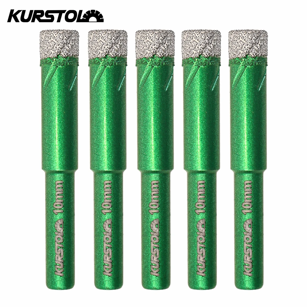 KURSTOL Diamond Round Shank Drilling Bit 5pcs 10mm Tile Ceramic Marble Granite Stone Porcelain Hole Saw Cutter Dry Drilling Bit kurstol diamond drill bits kit 6 8 10 20 25 28 35mm 35mm milling chamfer drilling tile porcelain ceramic granite marble stone