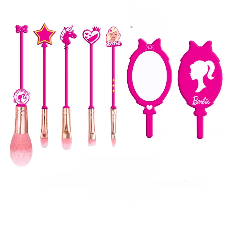 

Barbie Makeup Brush Set Makeup Hand Mirror Portable Cartoon Anime Kawaii Eyeshadow Nose Lips Brush Girl Kawaii Gifts