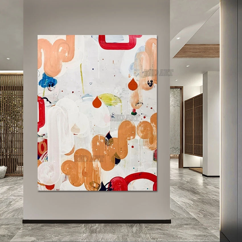 

Ручная роспись, красочная мультяшная картина, абстрактный декоративный предмет для детской спальни, картина маслом, холщовые настенные подвески, художественное оформление