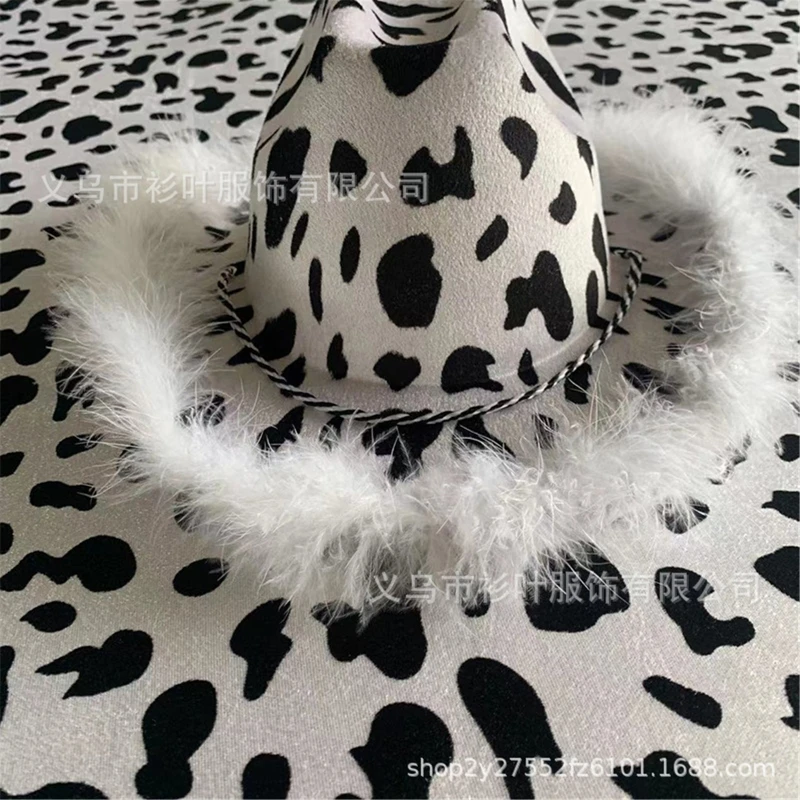 Cowboy hats cowgirl hats Cow print hat with feather birthday party hats women performance hat for adults