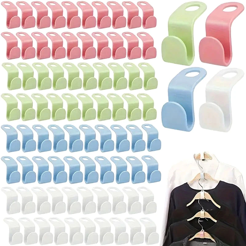 50Pcs Mini Clothes Hanger For Wardrobe Connector Hook Plastic Wardrobe Coat Extender Clips Holder Space Saving 2