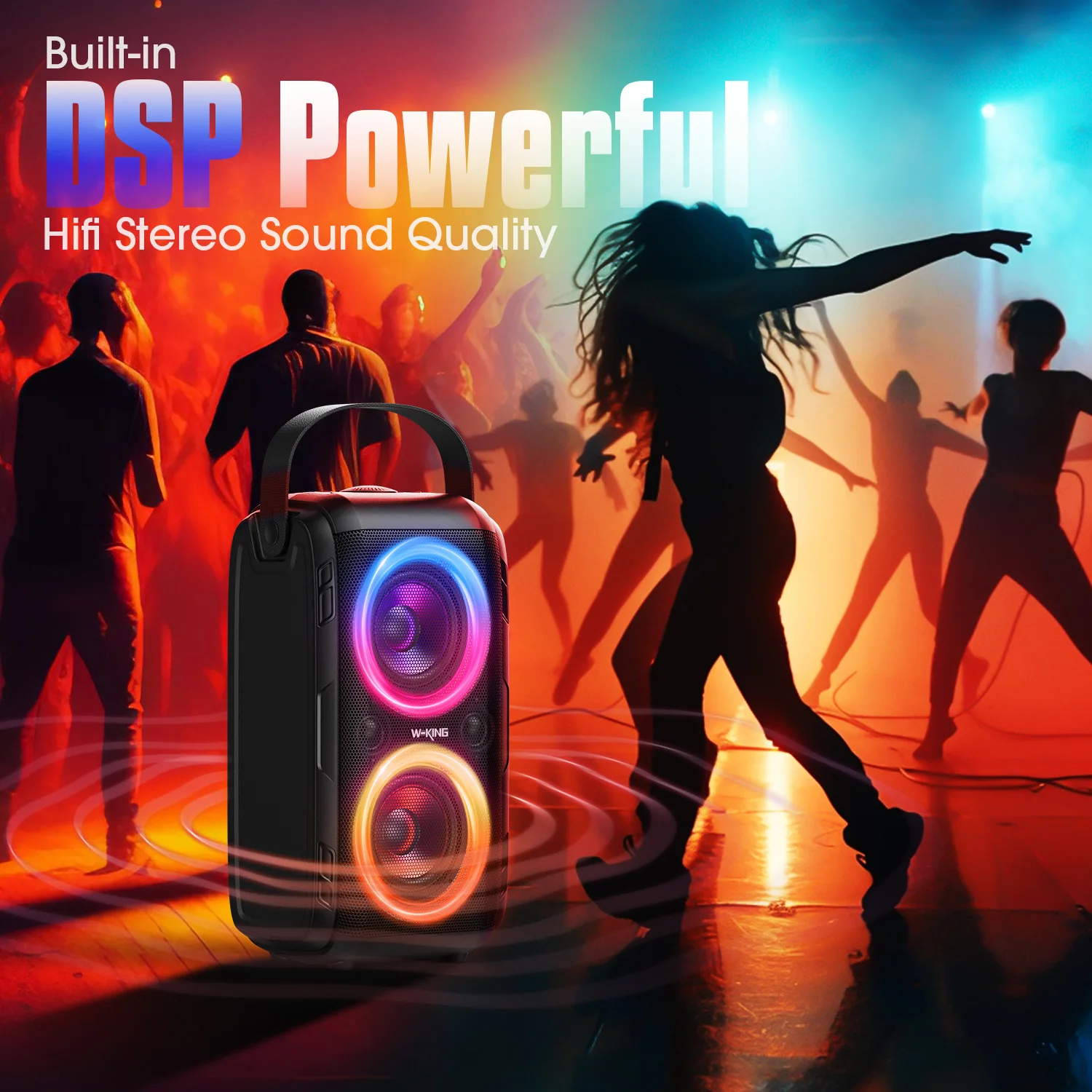 W-KING Portable Bluetooth Speakers 80W RMS Party Wireless Boombox/4 Drivers(2*4.04'' Woofer), Huge 105dB Sound 24H Playtime 4