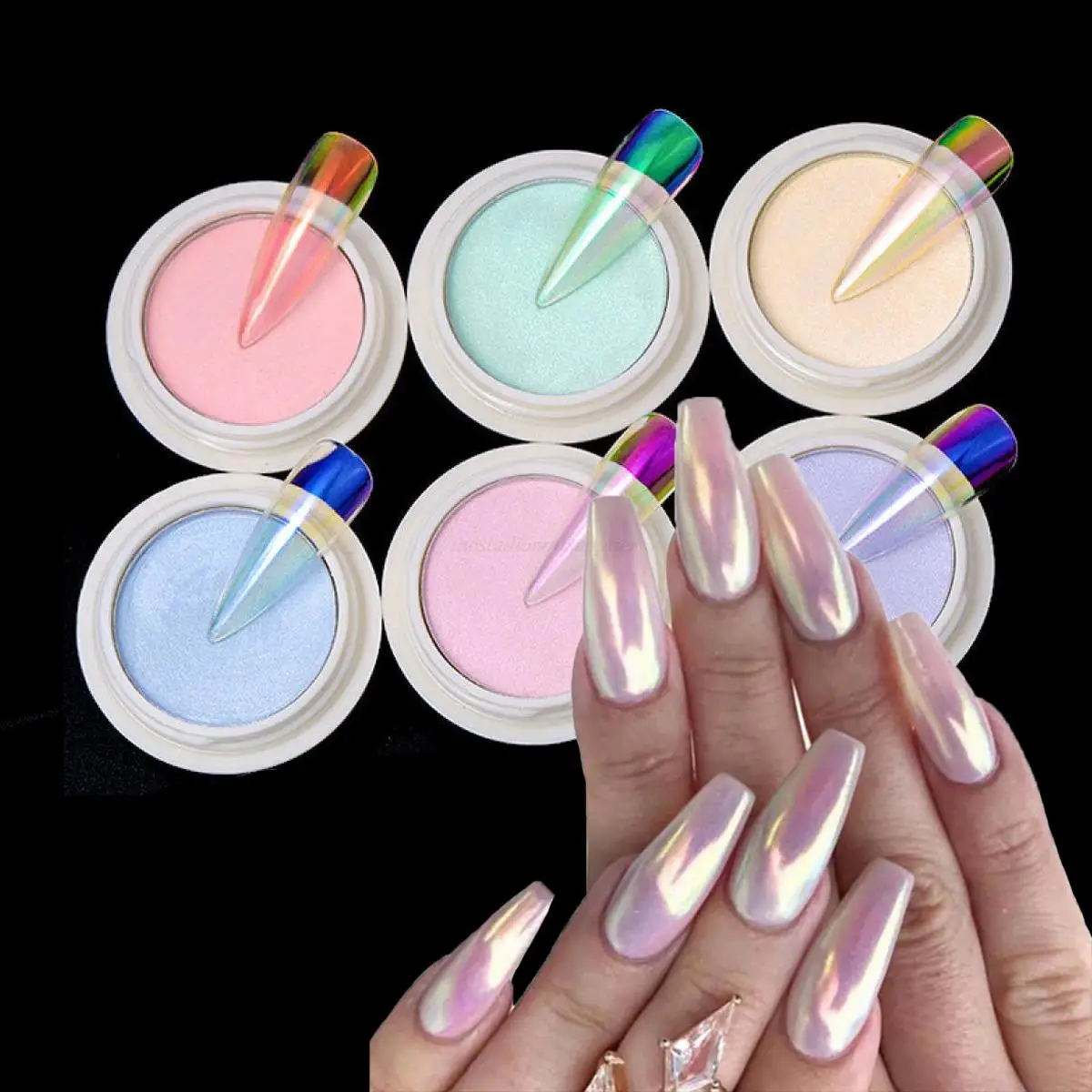Fairy Aurora Nail Pigment Powder Holographic Fine Chrome Scrubbing Dust Shimmer Gentle Glitter Mirror Polish Decoration Flash Lyhl