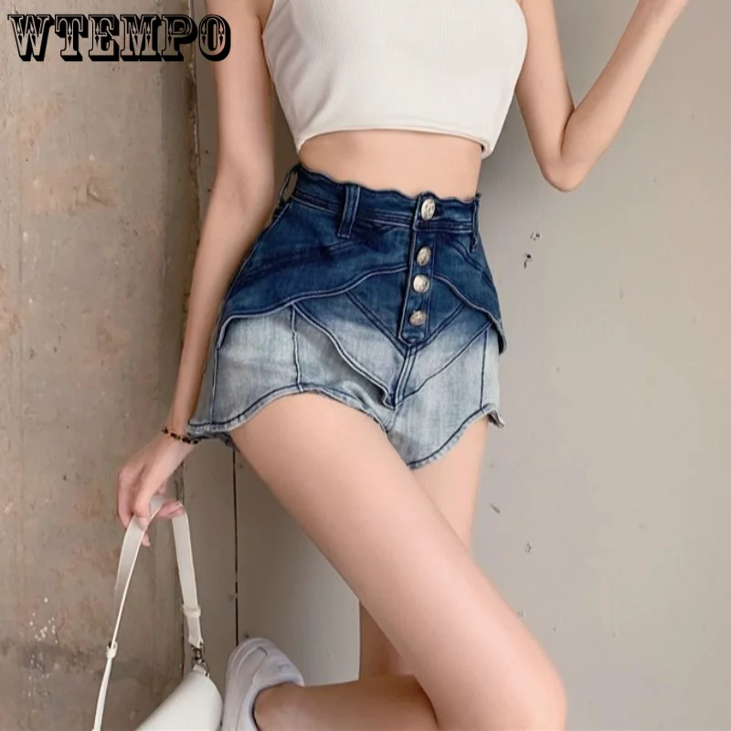 

WTEMPO Sexy Denim Shorts Women High Waist Wide Leg Trousers Casual Straight Leg Pants Streetwear Y2K Female Clothing 2023