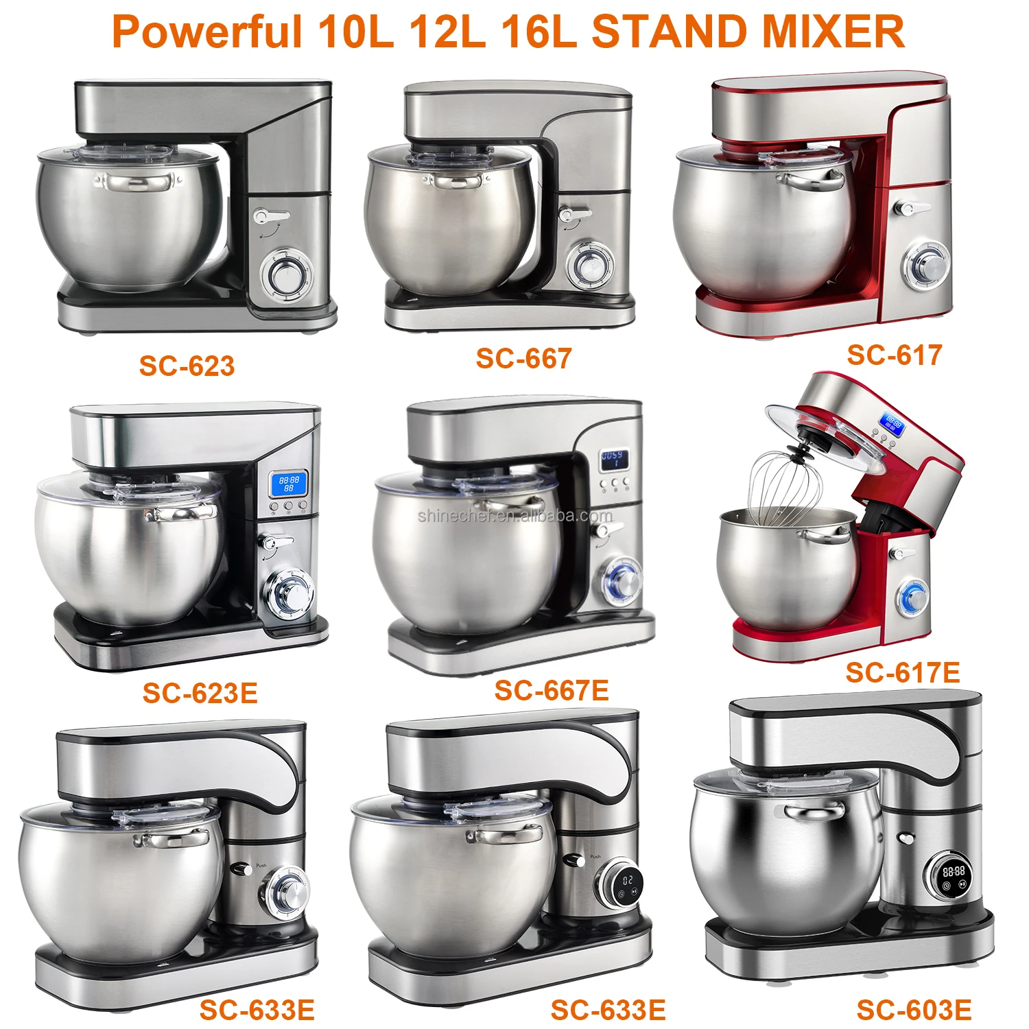 Shinechef 6.5L 8.5L 10L 12L Food Processor 12 Speeds Digital Dough Food Mixer Automatic Baking Stand Mixer With LED Display