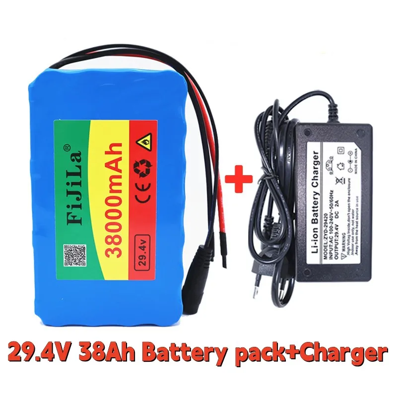 

24v 38000mah 7s4p alta potência 38ah 18650 bateria de lítio com bms 29.4v bicicleta elétrica carro elétrico + 2a carregador