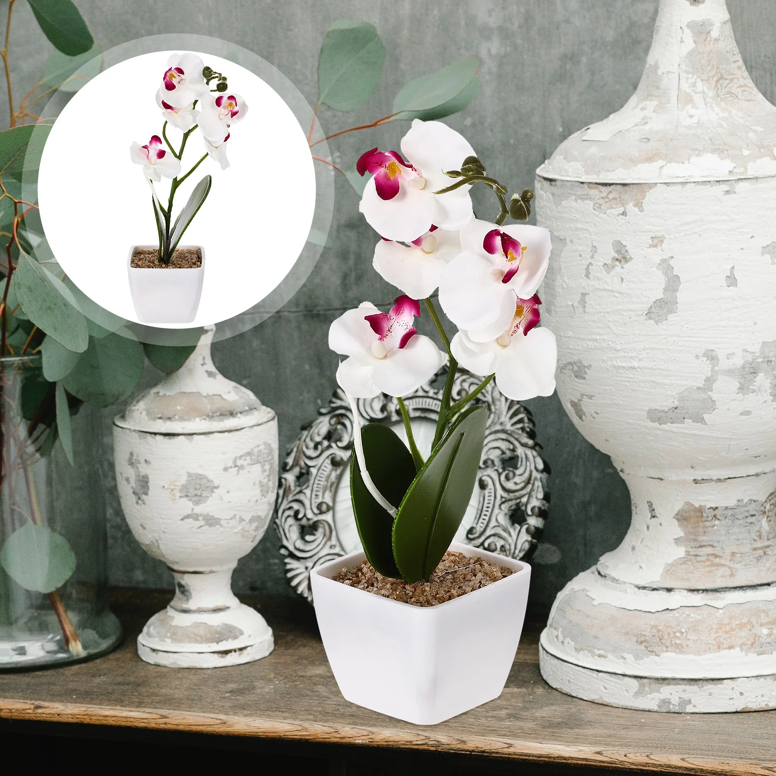 

Home Realistic Artificial Simulated Phalaenopsis Faux Orchid Flowers Potted Lifelike Flowers Artificial Phalaenopsis In Pot