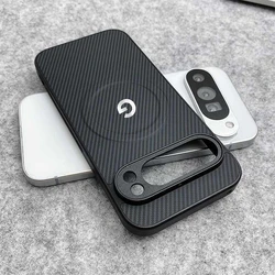 Premium Carbon Fiber Leather Magnetic Case with Wireless Charging and Shockproof Protection - Google Pixel 8 Pro (Black)