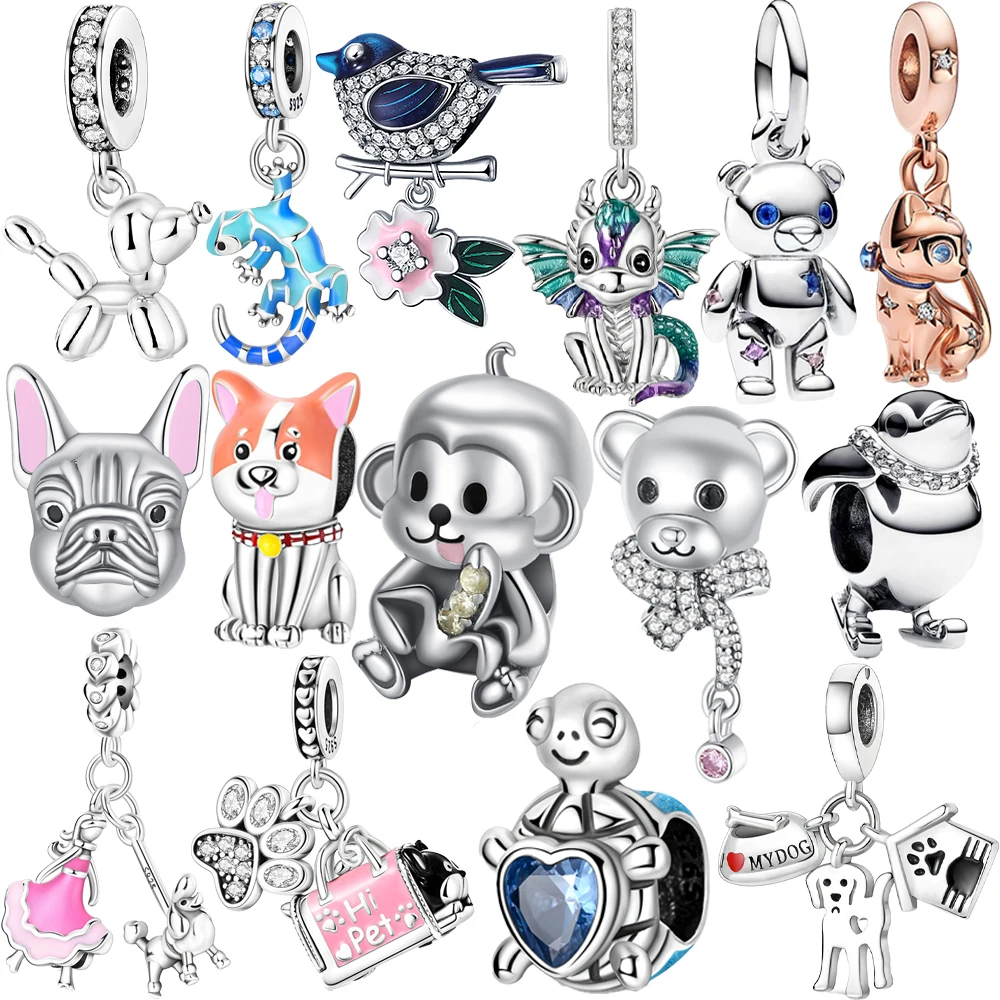 

Simple 925 Sterling Silver Movable Teddy Bear Dangle Charm Fit Pandora Bracelet Women's DIY Zoo Play Jewelry Accessories
