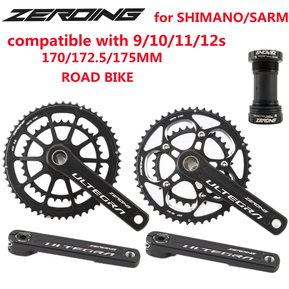 

ZEROING Road Bike Crankset170/172.5/175MM Crank GXP Chainring50-34/52-36/53-39T Sprocket with Bottom Bracket Bicycle Accessories