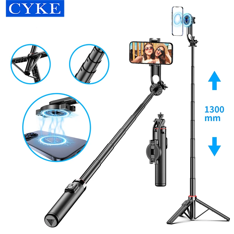 CYKE Magnetic Selfie Stick Tripod with wireless Remote for Smartphone Mobile Phone Stand for iPhone 1300mm Aluminum C20