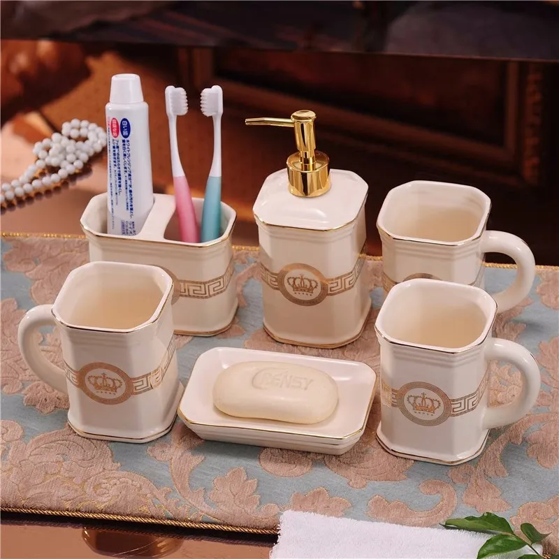 Ceramic Bathroom Accessories Set Porcelain Soap Dispensers/Dishes Toothbrush Holder & Cups Lavatory Toiletry Wedding Gifts