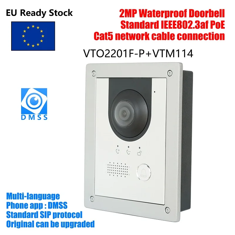 DH Multi-language VTO2201F-P Replaces VTO2202F-P-S2 PoE IP Metal Villa doorbell ,Door Phone,IP Video Intercom, call to phone app
