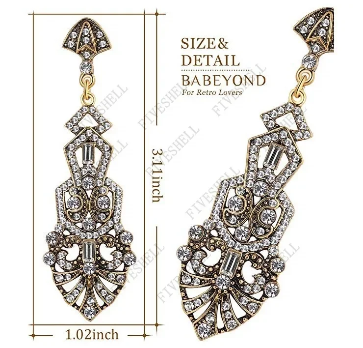 Art Deco Antike Vintage Flapper Stil Ohrringe Für Frauen Antik Gold Strand Party Ohrringe Vintage-Schmuck Drop Shipping – Detail 3