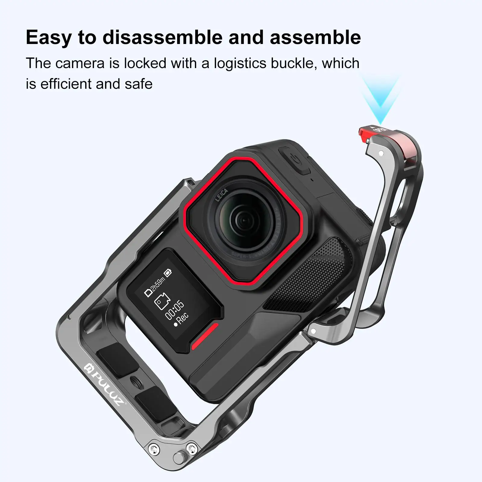 PULUZ Aluminum Alloy Protective Cage Rig Dual Cold Shoe Housing Frame For Insta360 Ace Pro 2 Protective Cage