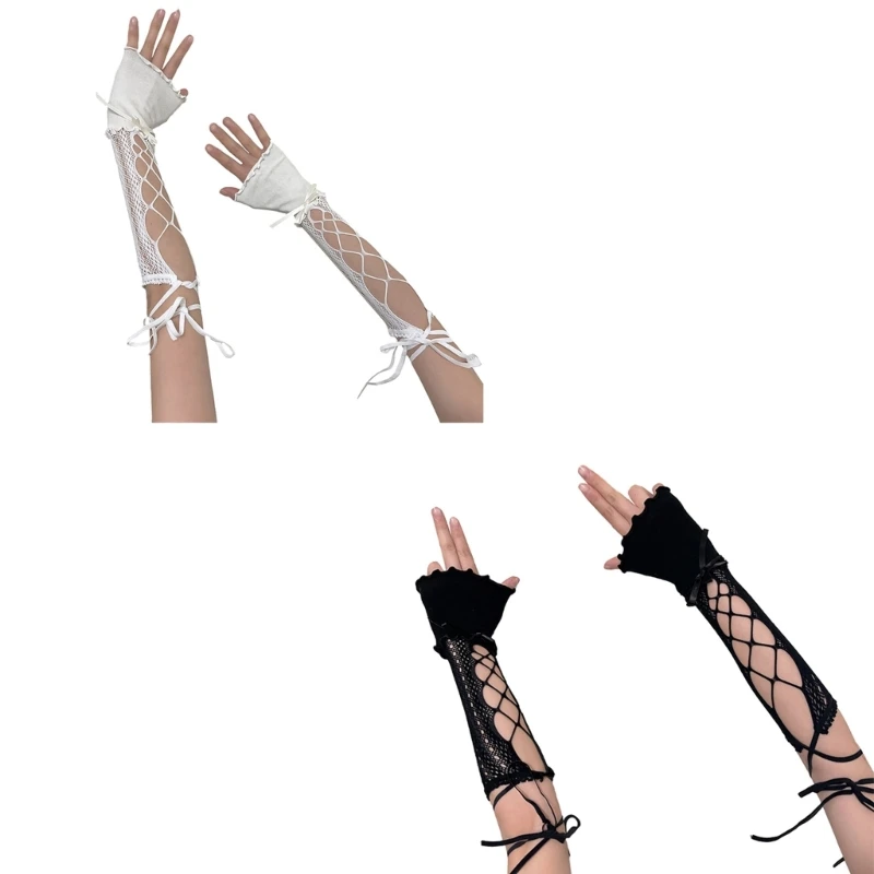 

Lace Up Arm Sleeves for Women Teens Girl Elegant Hollowed Out Decorative Sleeves Halloween Arm Decors Party Arm Sleeves