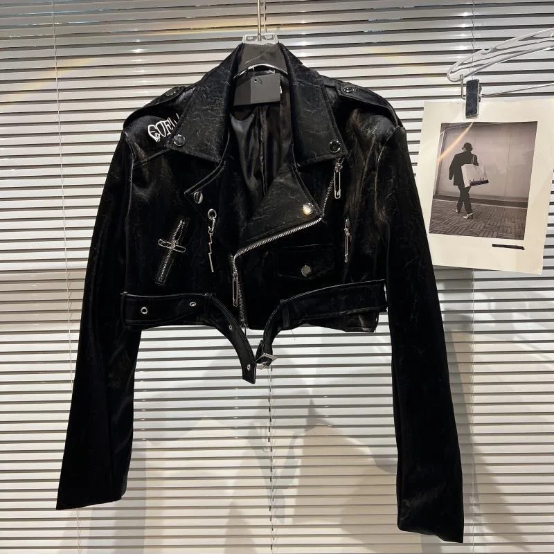 여아 가죽 재킷 크롭탑 봄 가을 등 자수 PU 아동 지퍼 로코모티브 코트 벨트 키즈 의류 316세