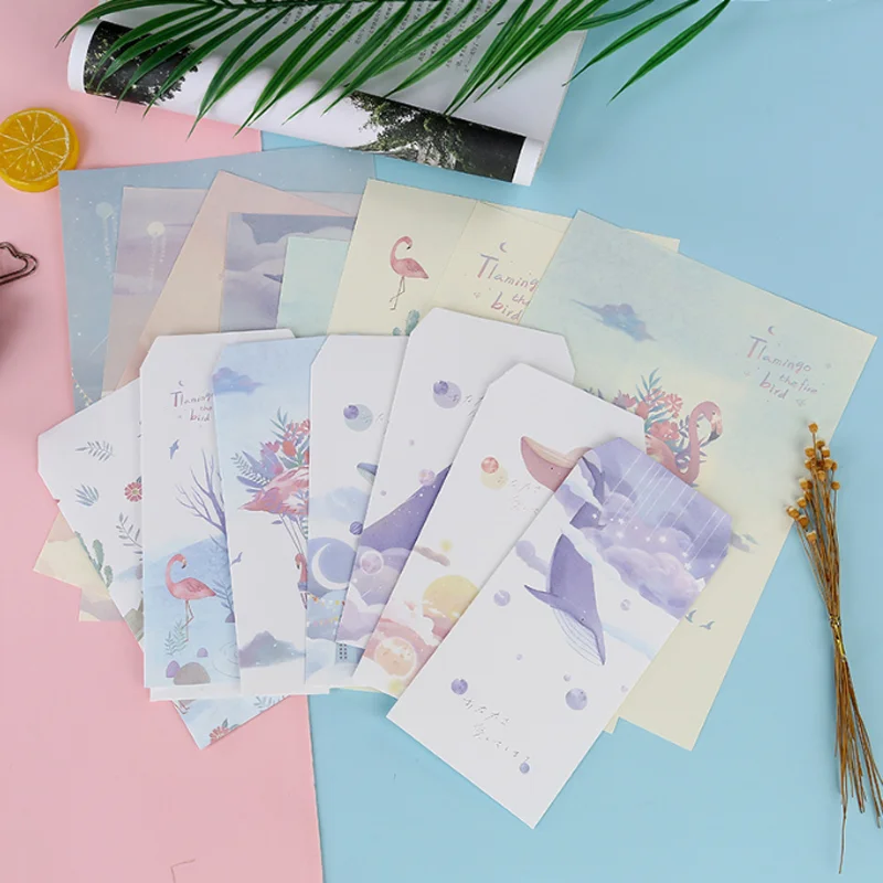 

3 Envelope 6 Sheets Letter Set Flamingo Whale Wedding Invitation Office For School Supplies Writing Paper Envelopes Stationery