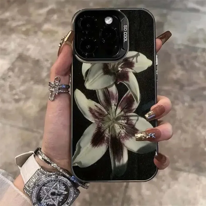 Retro Elegant Red Lily Flower Hard Case - Matte Cartoon Armor Cover