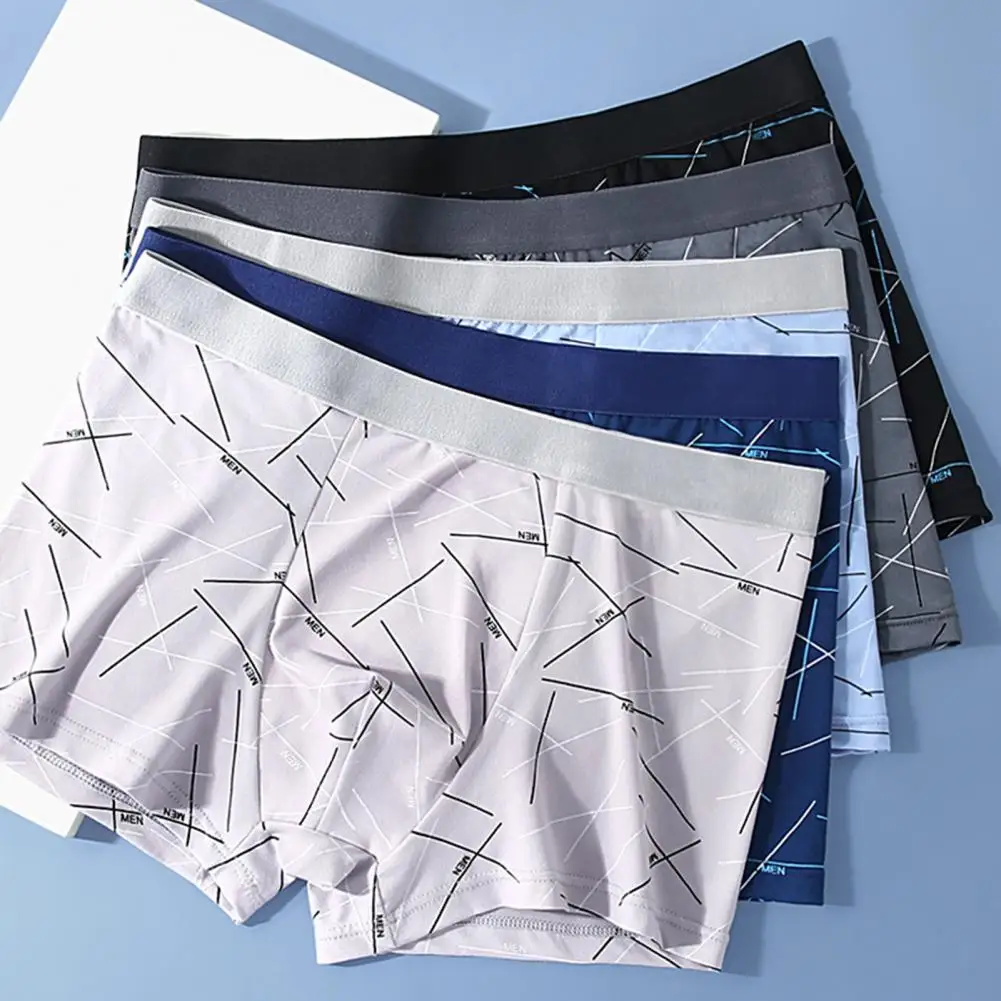 Men Underpants Elastic Mid Waist Letter Striped Print Seamless Soft Breathable U Convex Quick Dry Men Boxer Underpants Underwear [fila]print bra boxer briefs set