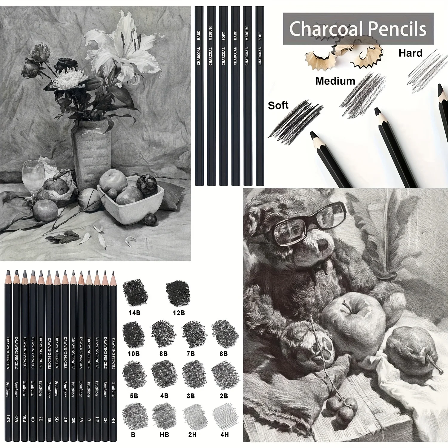 Drawing Pencils Sketch Pencil Professional Sketching Art Graphite Charcoal Blending Stump Pencils kit (29 art supplies) 3