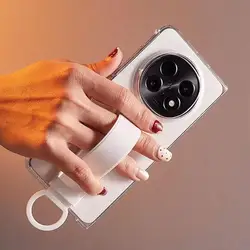 Adjustable Wrist Strap with Ring Stand and Clear Back Cover - Honor Magic V6 (Beige)