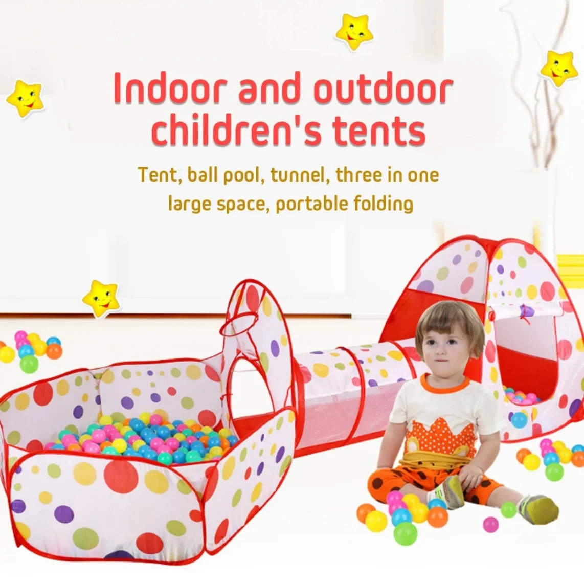 3 in 1 Kids Play Tent with Baby Ball Pit and Play Tunnel, Toddler Climbing Toys for Boys, Girls, Babies, Playhouse Tunnel Toys 5