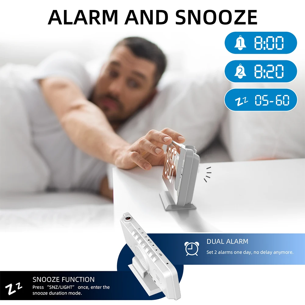 LED Digital Alarm Clock Multifunction Backlight Snooze Clock Large Screen Intelligent Luminous Clock Bedroom Bedside Decoration