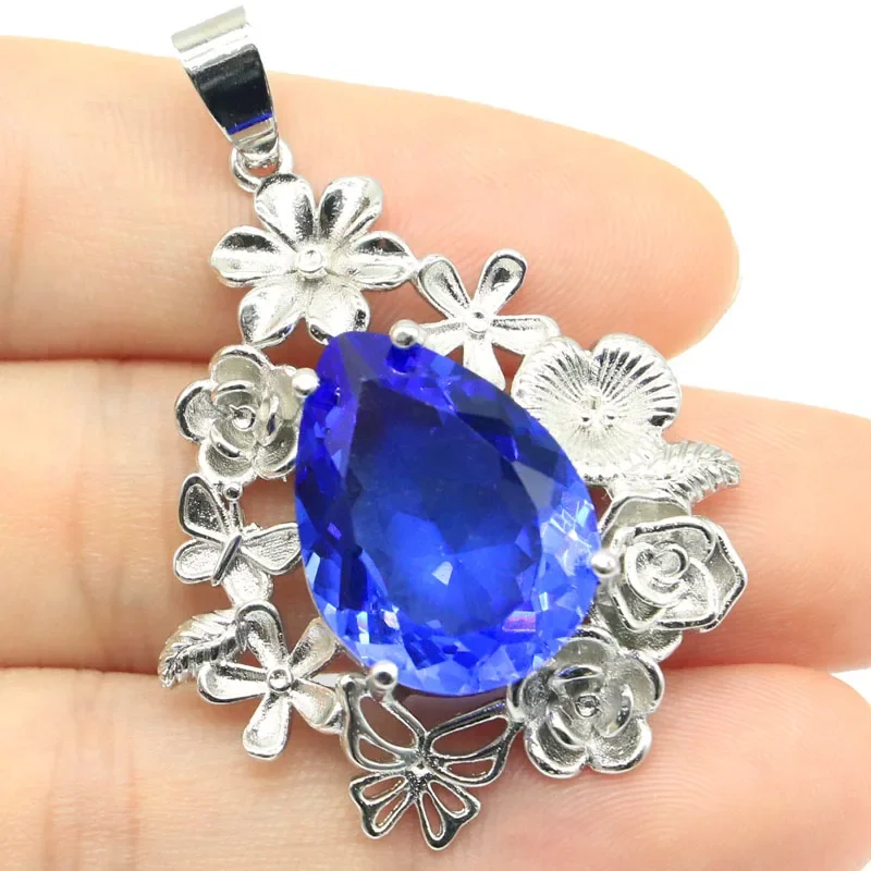 11g Real Customized 925 Solid Sterling Silver  PENDANT Unique London Blue Topaz Violet Tanzanite Blood Ruby Tourmaline Peridot L