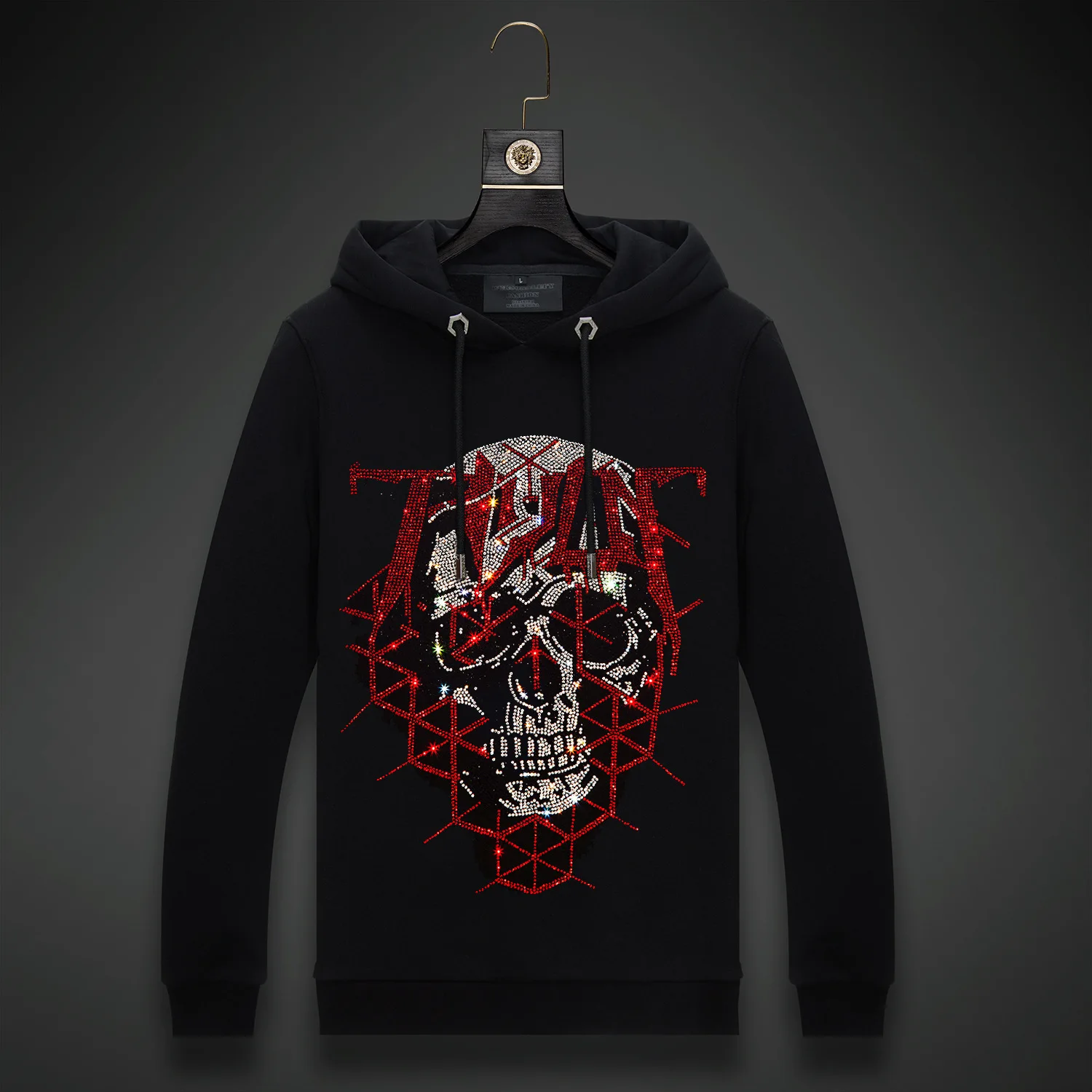 

2023 Men Skull Rhinestones Hoodie Sweatshirt Fashion Streetwear Full Pullover Hooded Hoodie Black Thick Mens Winter Clothes 6XL