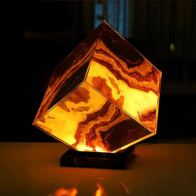

Ночник из оргстекла для гостиной, креативный прикроватный светодиодный настольный светильник для домашнего декора, лампа для спальни с агатом и кристаллами, Мраморная лампа