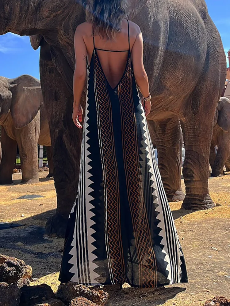 

Square Collar Women Sexy Backless Club Dress Beach Style Summer Femme Party Print Dress Casual Hollow Out Patchwork Maxi Dress
