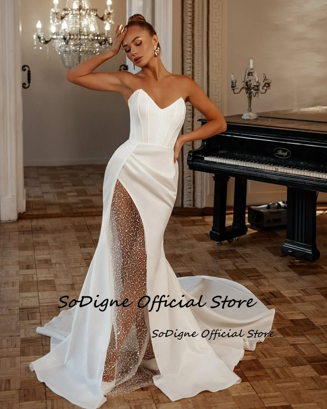 SoDigne Mermaid Satin Bride Dresses V-neck Sleeveless Beading Wedding Dress Long Bridal Gowns vestidos de novia Customized 12 Sd1b3bdb0c2334592af4f79198a22b67dI