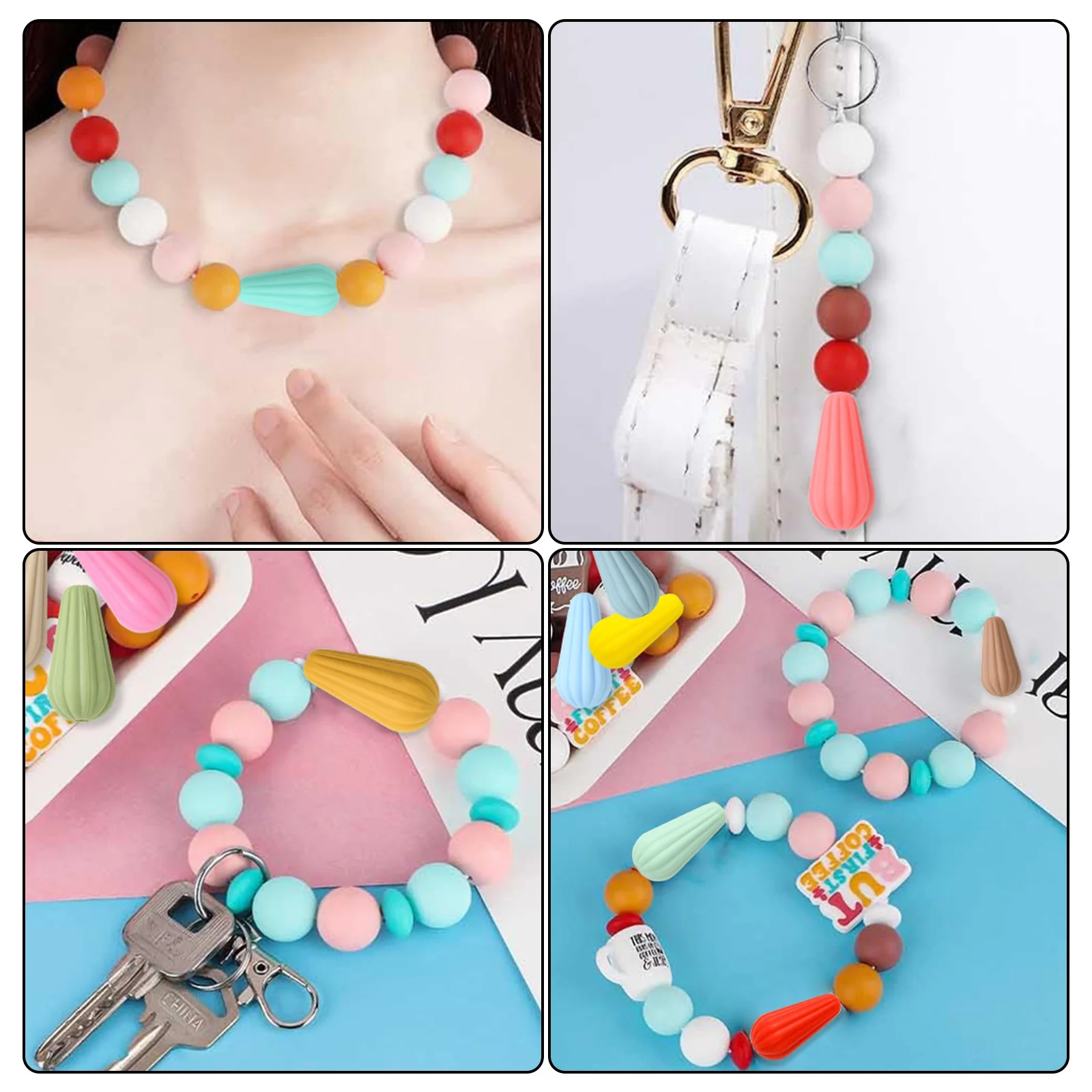 Panda hall 100pcs zufällige Kegel Silikon perlen bunte kegelförmige Silikon lose Perlen für Halskette Armbänder machen – Detail 7