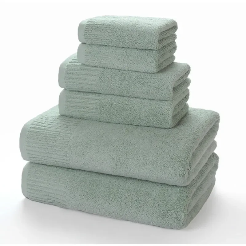 3Pcs Towel Set Adult 100% Cotton Soft Jacquard Solid Color Hand Face Bath Towels Thick Absorbent Summer Beach Towel Brown