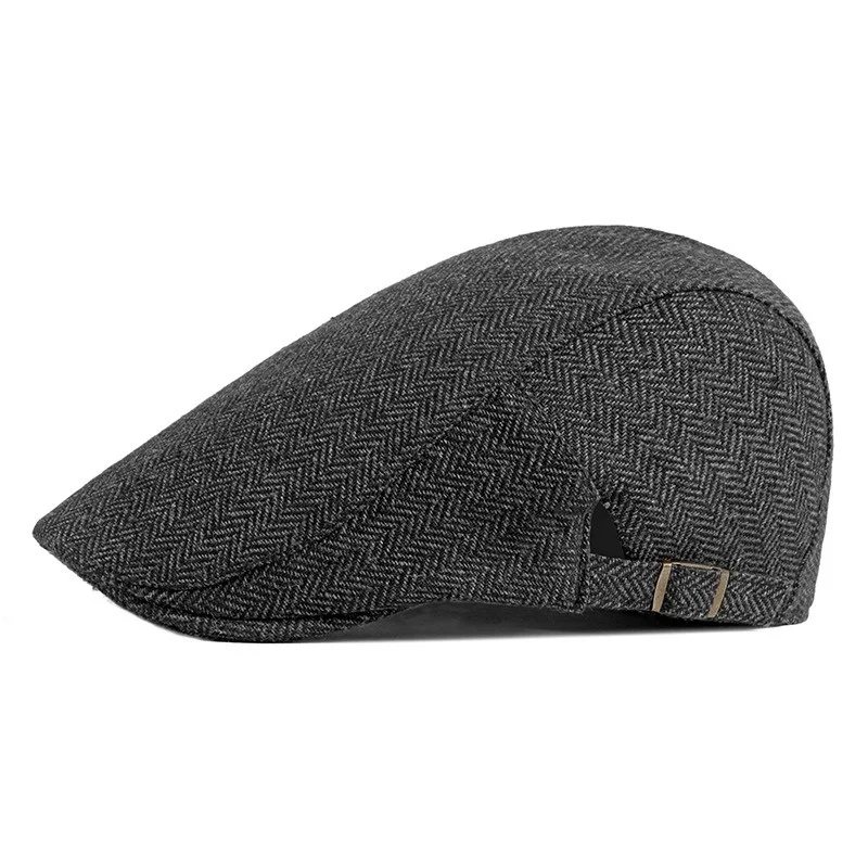 Newsboy Cap Men Winter Wool Thick Warm Vintage Herringbone Casual Stripe Berets Gatsby Flat Hat Peaked Cap old style Adjustable