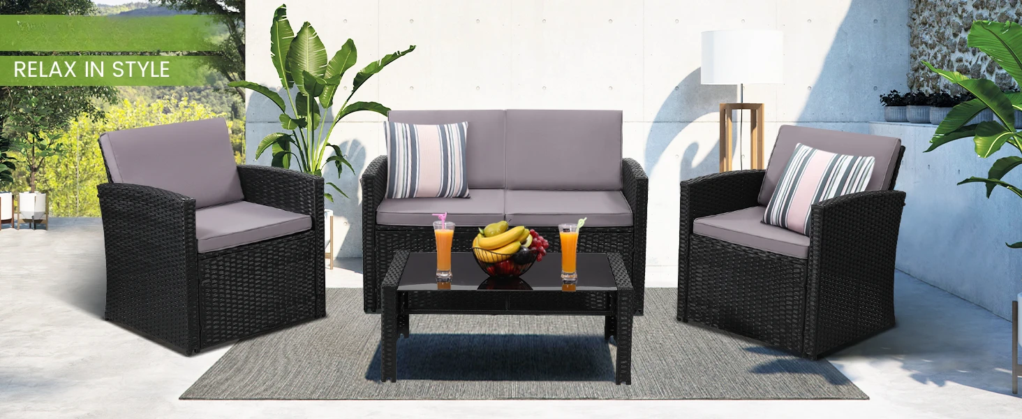 outdoor furniture set patio sectional wicker rattan cushion chair sofa couch table piece table glass