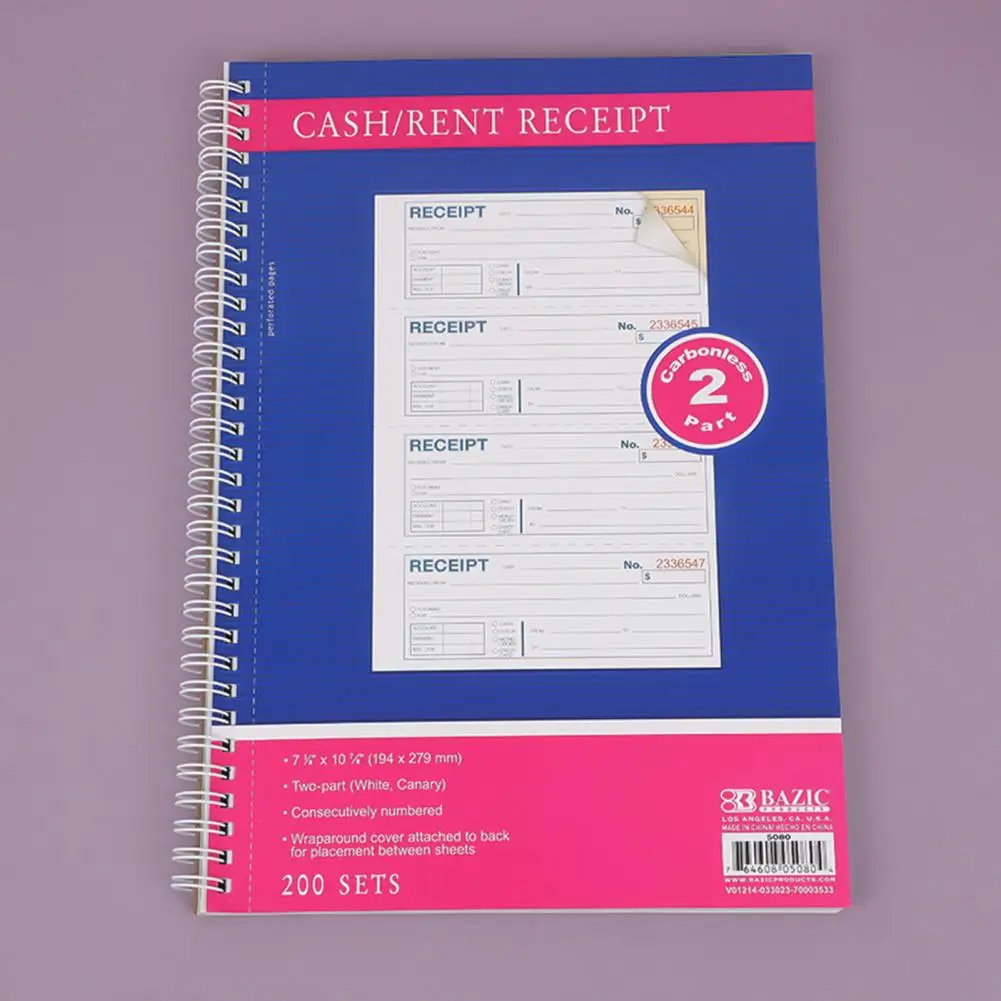 Spiral Receipt Book Spiral Money Rent Receipt Book with Print 200 Sets of Carbonless Copy Paper Smooth Writing for Easy