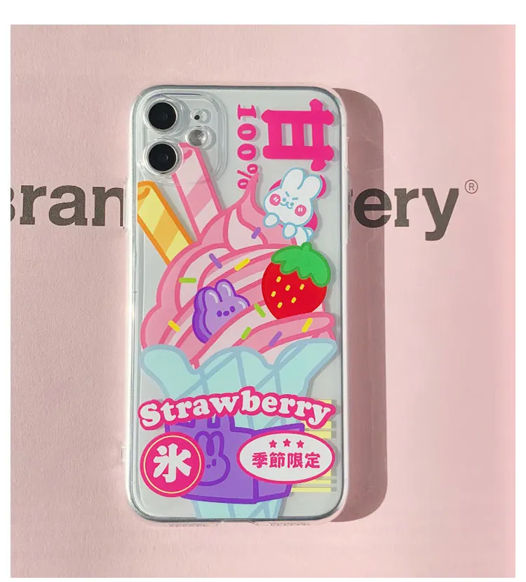 Модный чехол для телефона Icecream с клубничкой IPhone 11 12 Pro Max Mini XS XR X 6 6s 7 8 Plus мягкий из