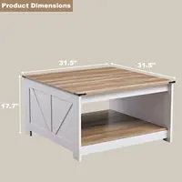 Farmhouse Coffee Table for Living Room, Wood Square Coffee Tables, 31.5" D x 31.5" W, Grey Wash 2