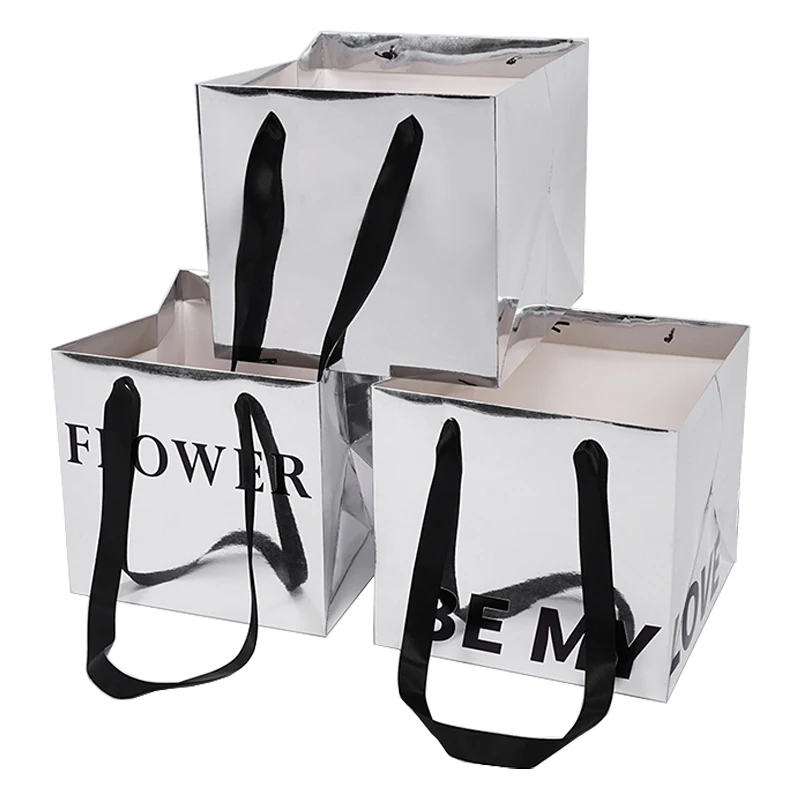 

Серебряная зеркальная Сумка-тоут, водонепроницаемая Подарочная коробка для розового букета, квадратная Подарочная сумка, 6 шт.