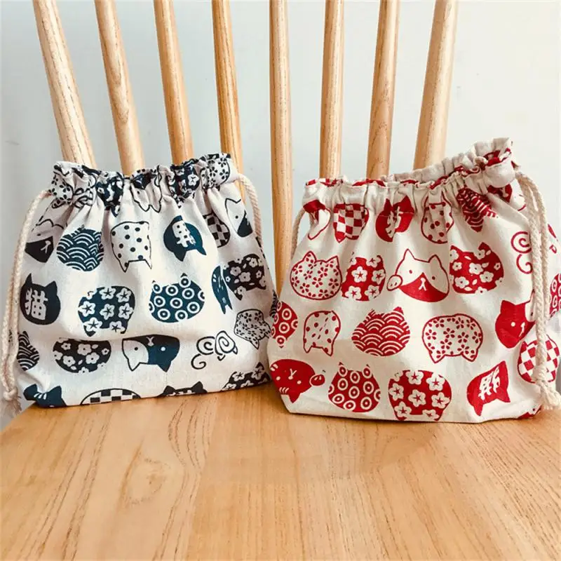 

Lucky Cat Lunch Bag Drawstring Portable Bento Box Pouch Children Storage Box Cooler bag Tableware Storage Bag Camping Picnic Bag