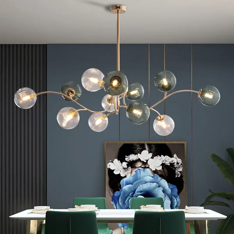 

Nordic Light Luxury Living Room Chandelier Bedroom Kitchen Golden Gloss Dining Room Ceiling Chandelier Glass Ball Chandelier