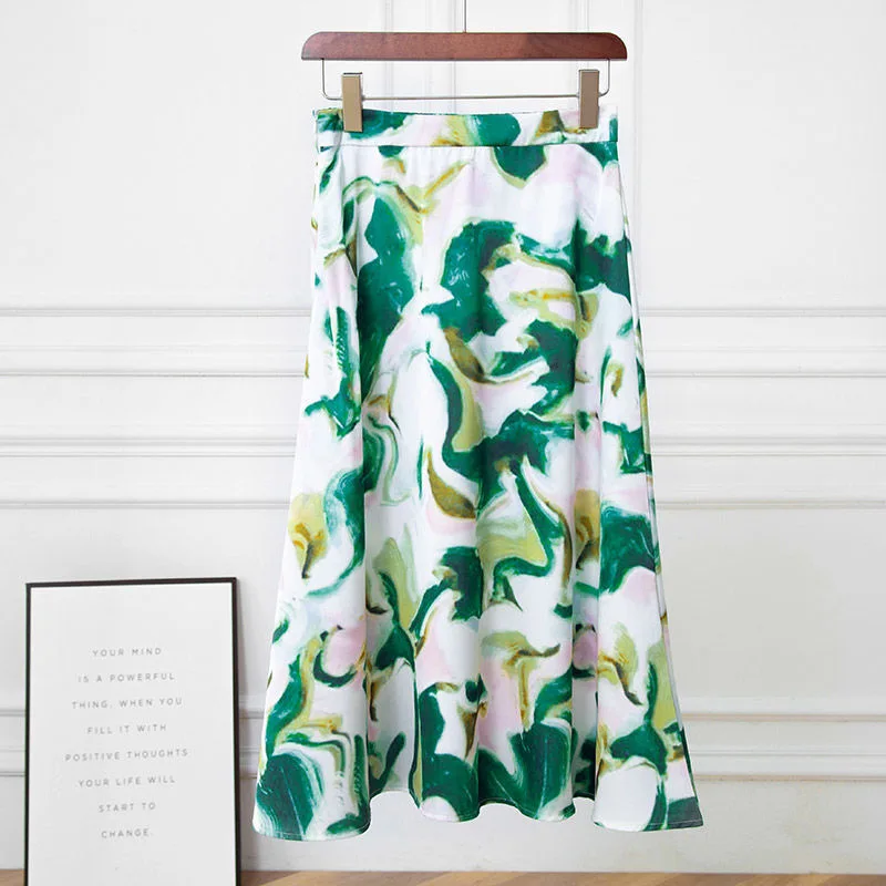 

Юбка Женская атласная трапециевидная с высокой талией и принтом