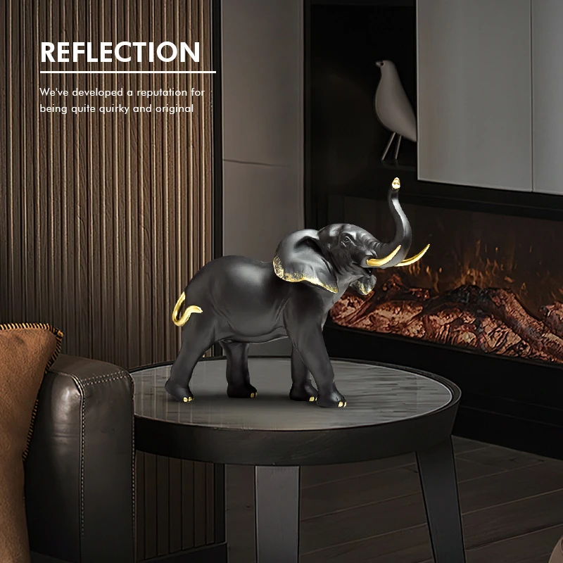 

Creative Home Decor Black and White Elephant Figurine Artistic Living Room Cabinet Bookshelf Accessories Resin Animal Statues