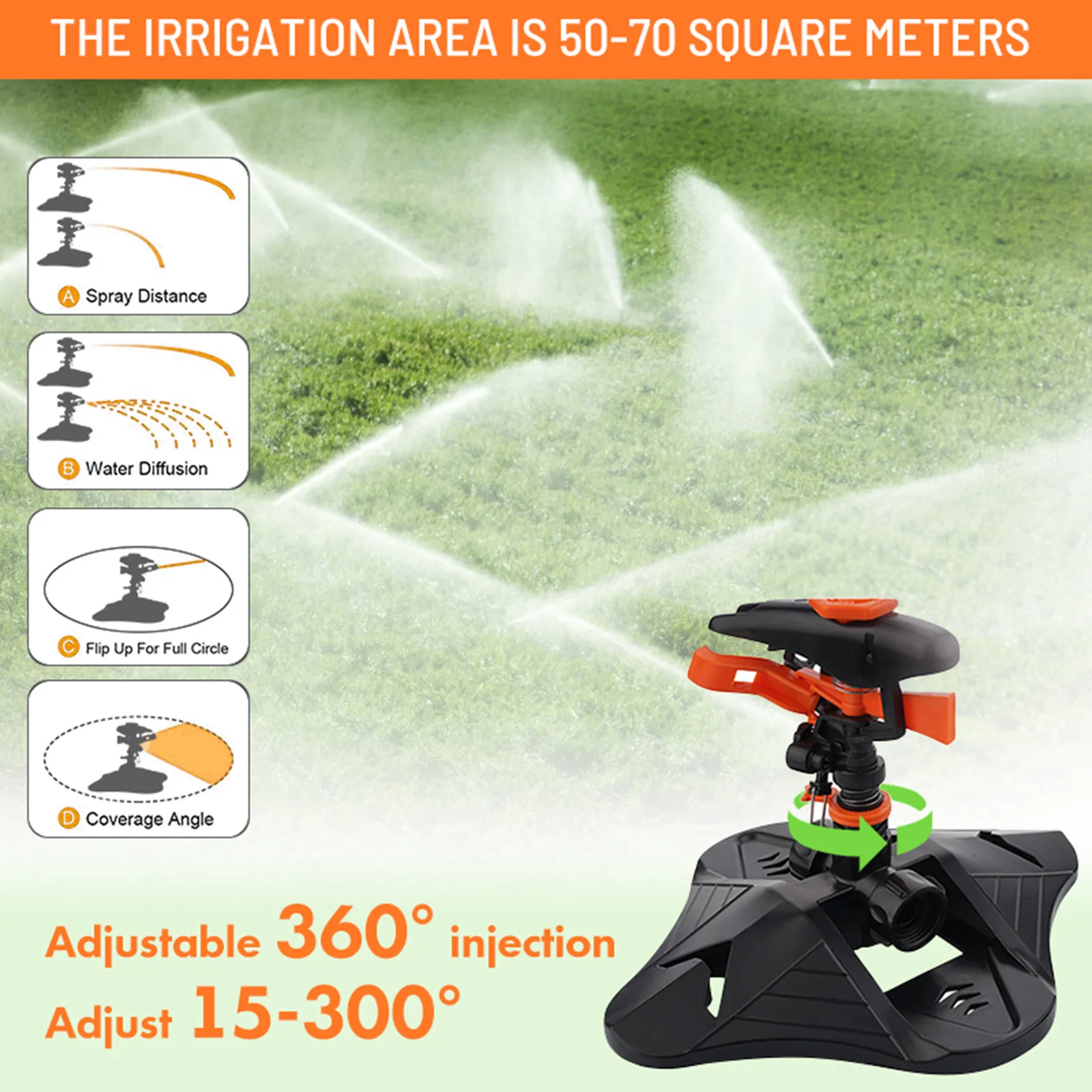 

2pcs Lawn Yard Irrigation Sprinkler Garden Large Area Coverage Adjustable Angle Roof Cooling Spray Equipment For Lawns Seedlings