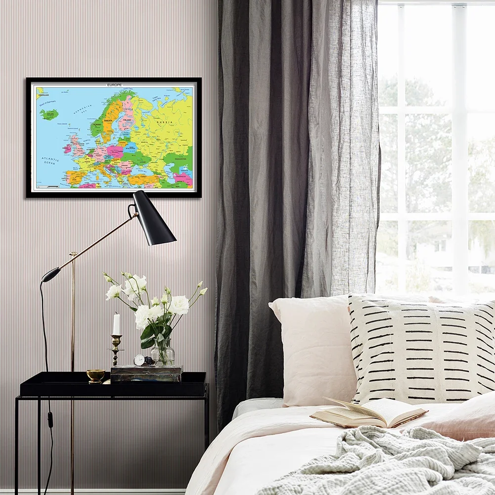 1x 59*42cm The Europe Map Wall Art Poster Canvas Painting Travel School Supplies Classroom Office Home Decoration