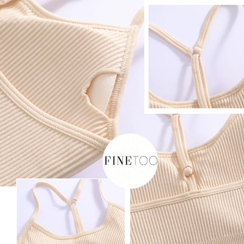 2Pc Solid Color Y-line Straps Gym Training Bra Women High Strength Sport Push Up Sport Yoga Vest Female Ribbed Workout Underwear 5