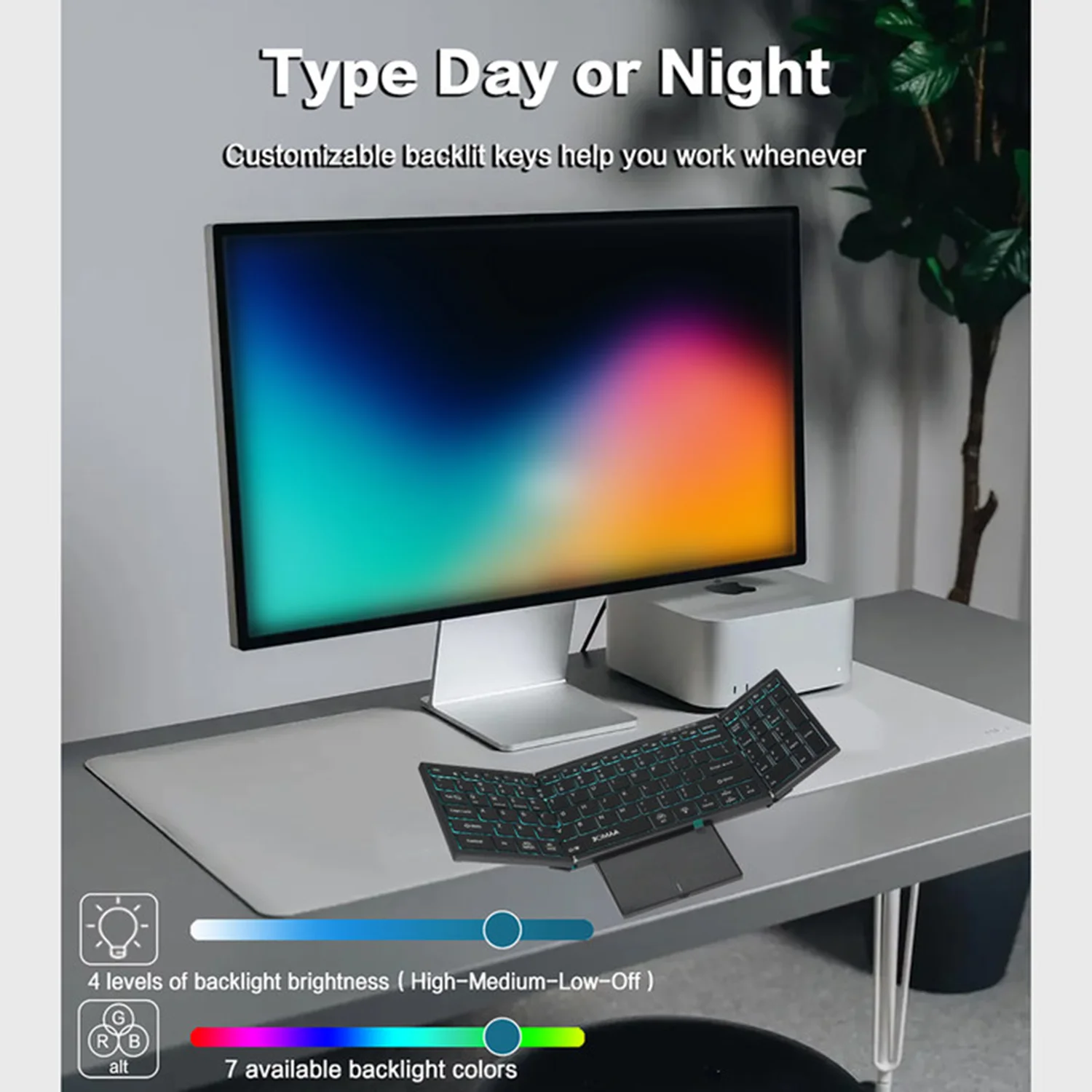 Jomaa Backlit Full Size Folding Keyboard Bluetooth+USB Wireless keyboard with Touchpad Numberic Pad for Laptop Windows